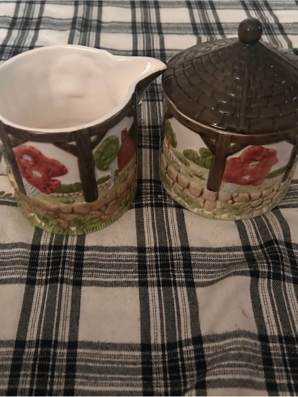 Ceramic Sugar and Creamer Set with Red Flower Scene Johnson bros